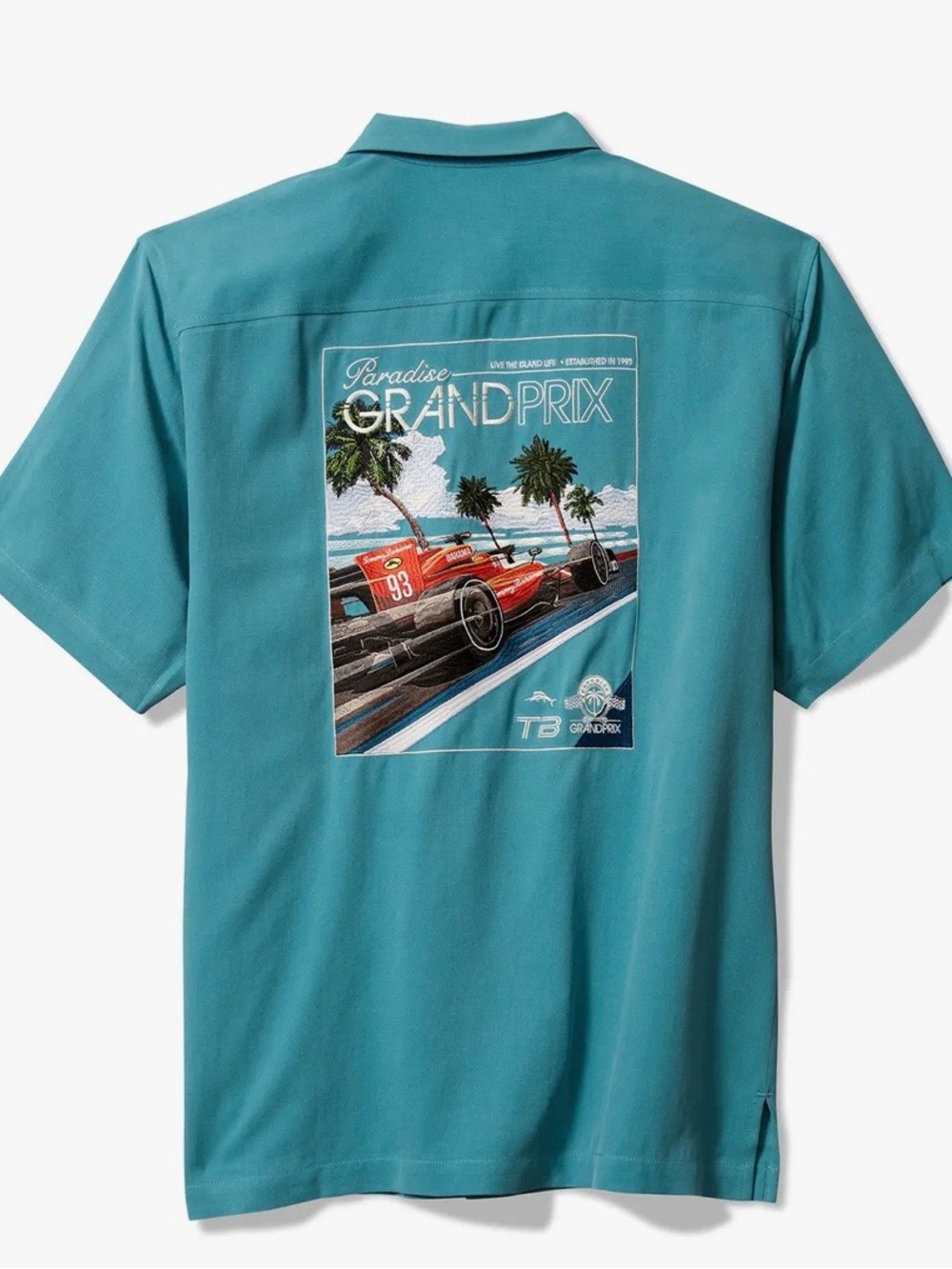 NEW Tommy Bahama Grand Prix Teal Camp Collar Short-Sleeve Silk Shirt  Size XXL